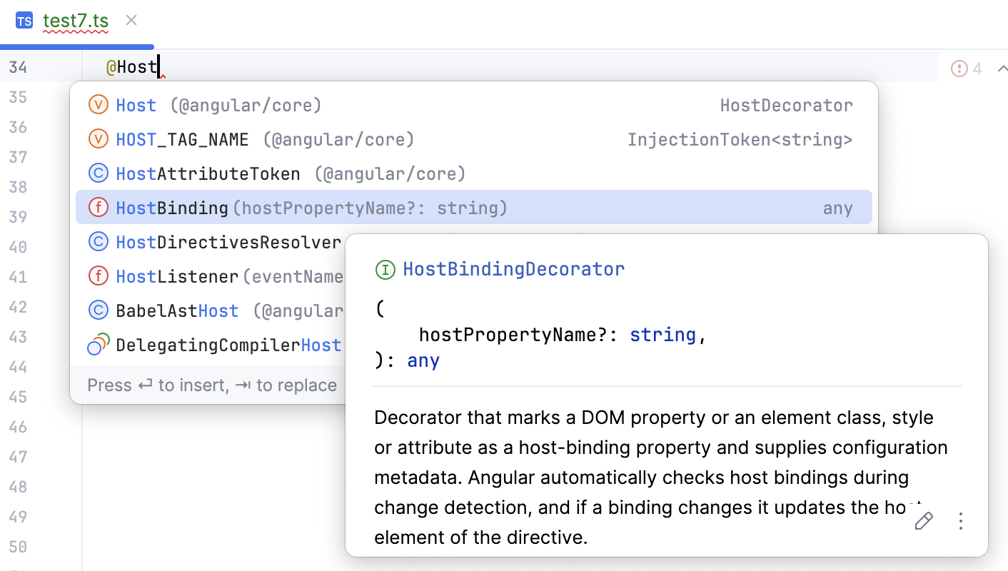 Support for @HostListener and HostBinding decorators