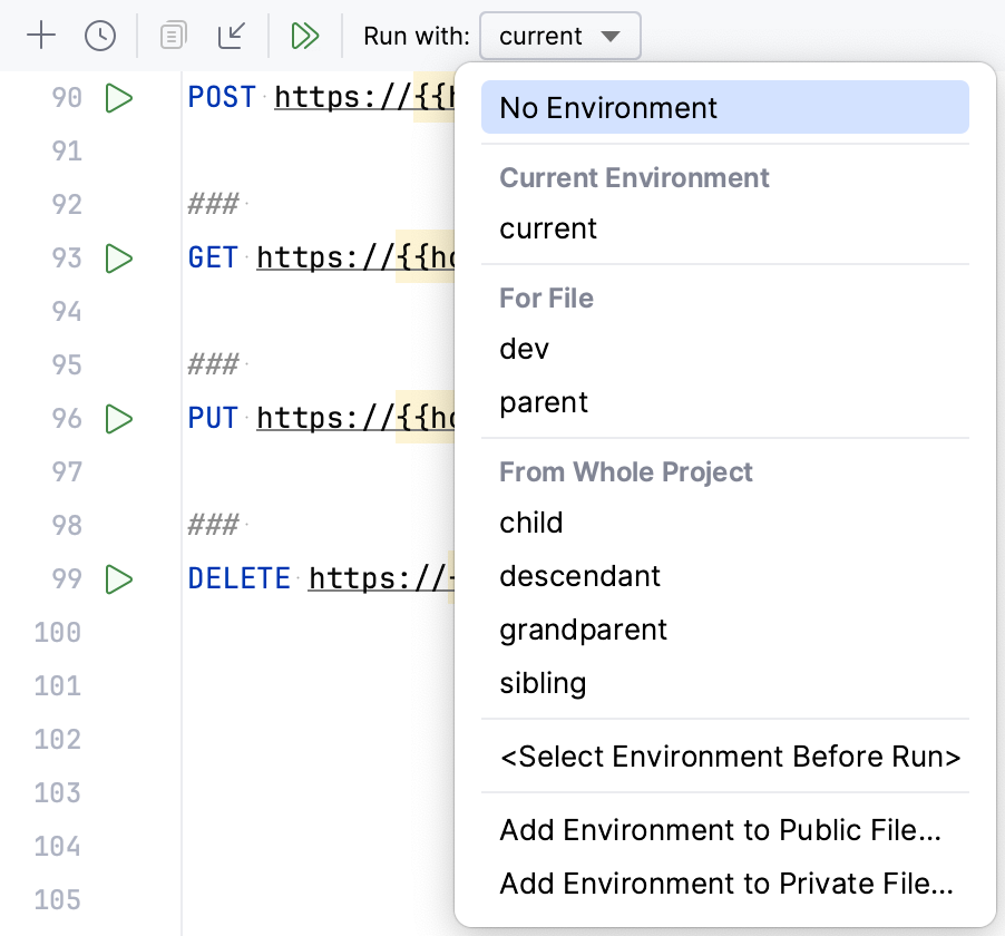 HTTP Client environments HTTP Client environments