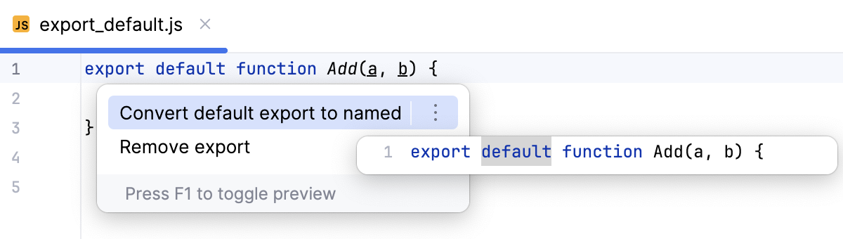 Invoke export default conversion from an export statement