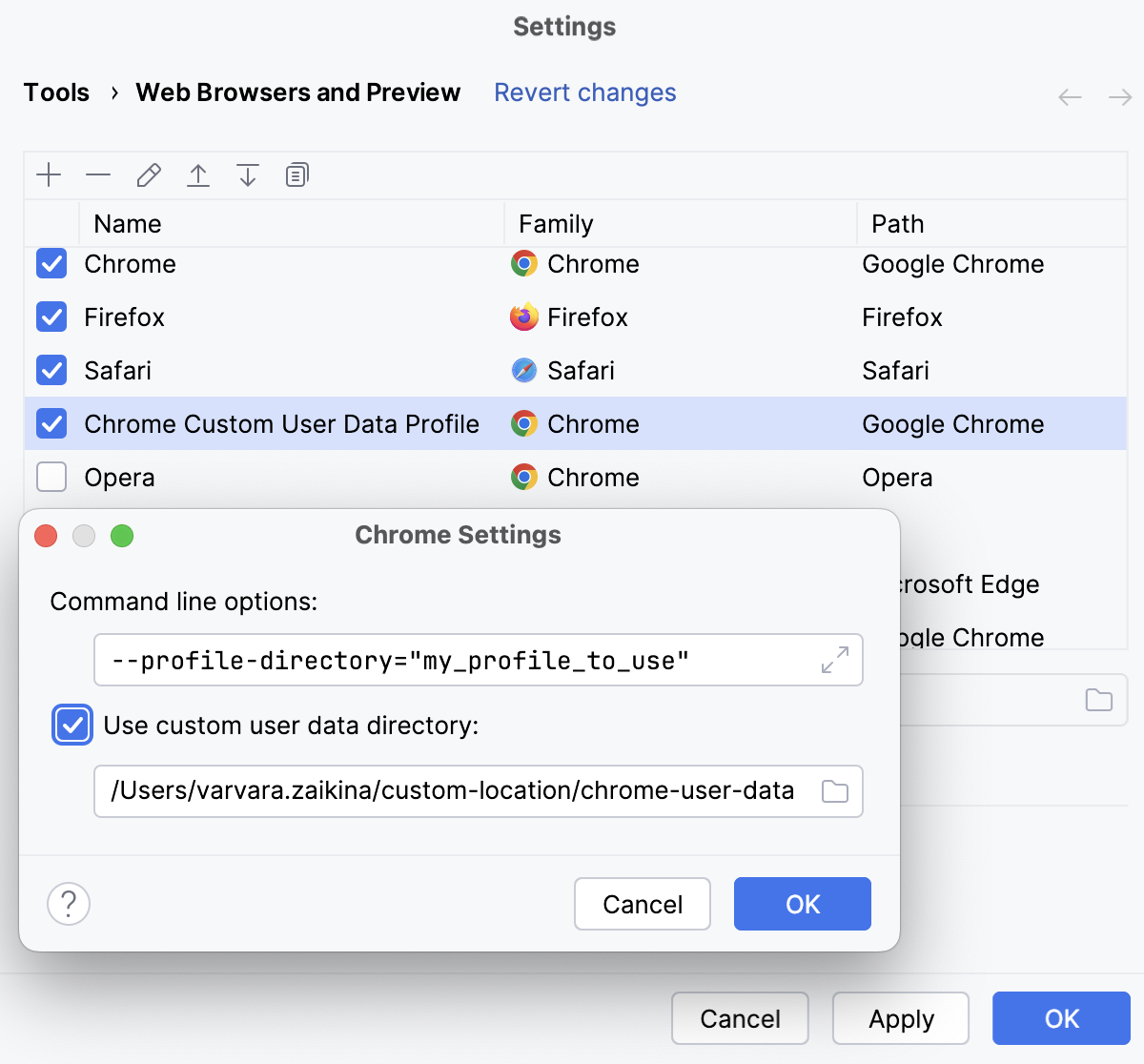 Specify a custom profile subdirectory