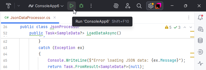 'Run' button near the Run widget 'Run' button near the Run widget