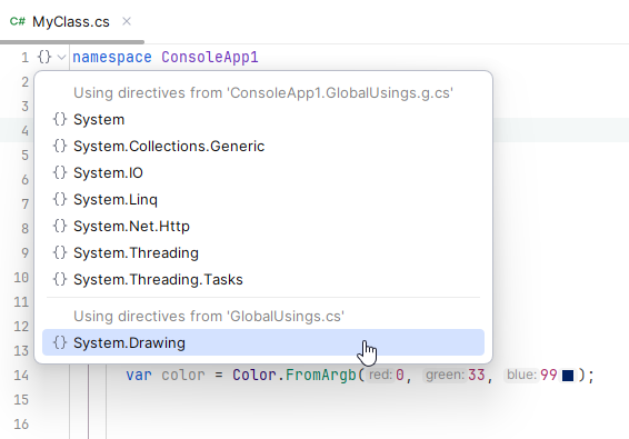 JetBrains&nbsp;Rider: Navigate implicit imports