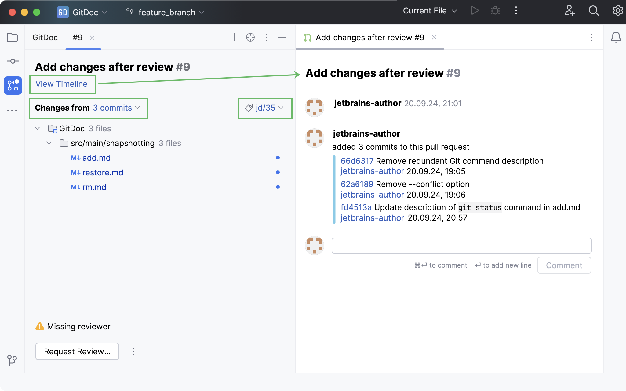Pull Requests tab with an open pull request Pull Requests tab with an open pull request
