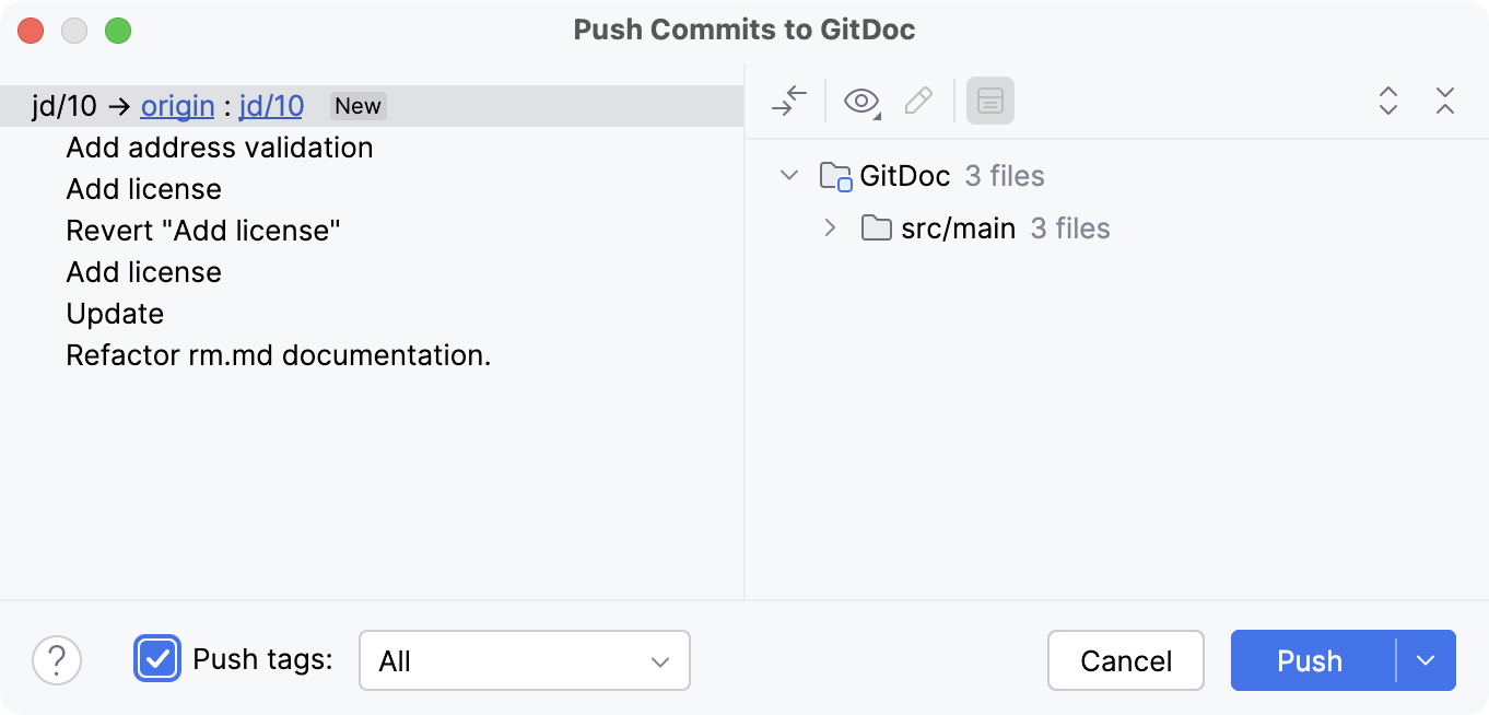 Push Tags option in the Push Commits dialogue Push Tags option in the Push Commits dialogue