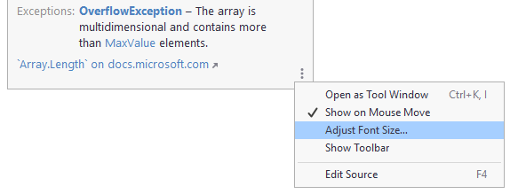 JetBrains Rider: Quick Documentation options JetBrains Rider: Quick Documentation options