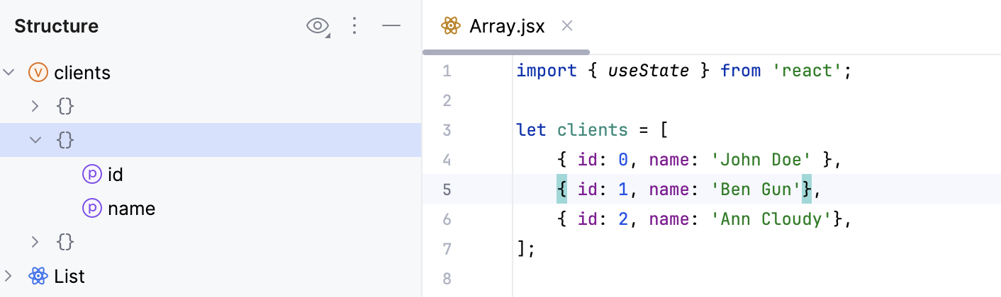 Structure view - array nodes
