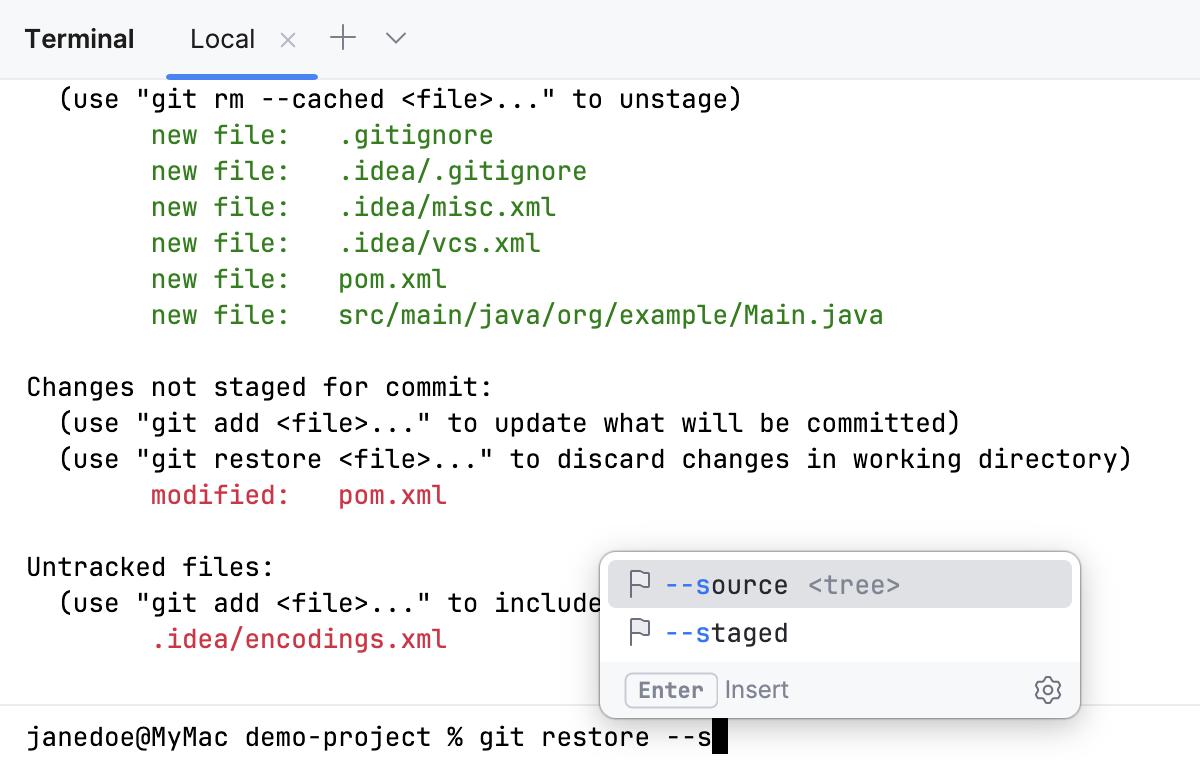 Completion of commands in the terminal Completion of commands in the terminal