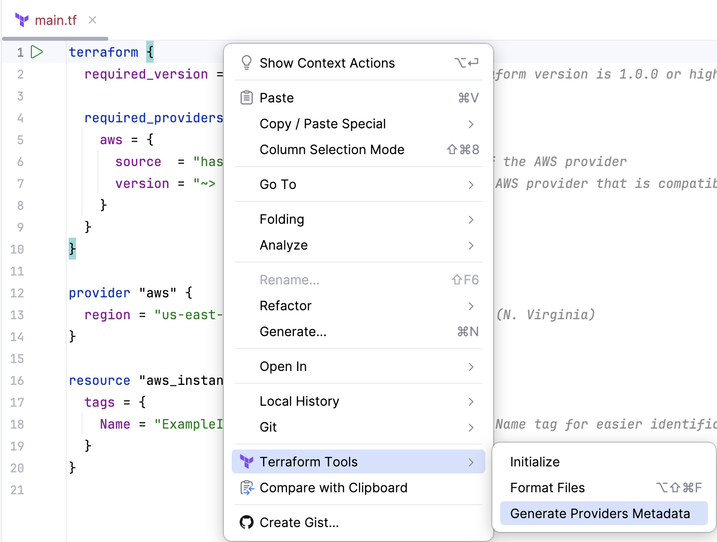 The Generate Providers Metadata action