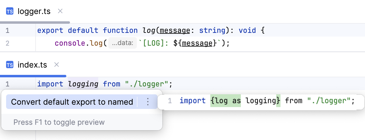 Invoke export default conversion from an import statement