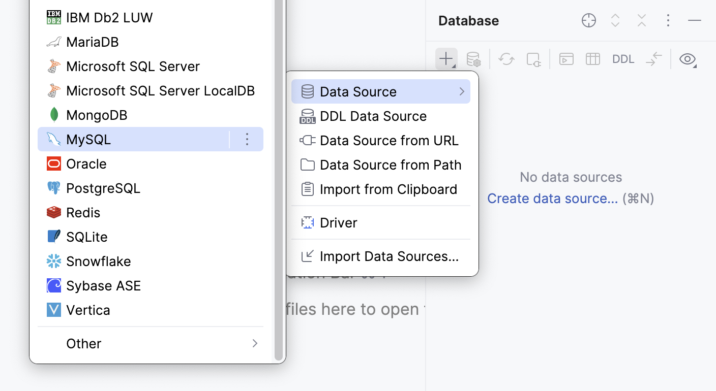 Select the mysql% data source Select the mysql% data source