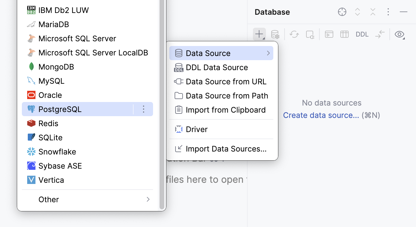 Select the $postgresql% data source Select the $postgresql% data source