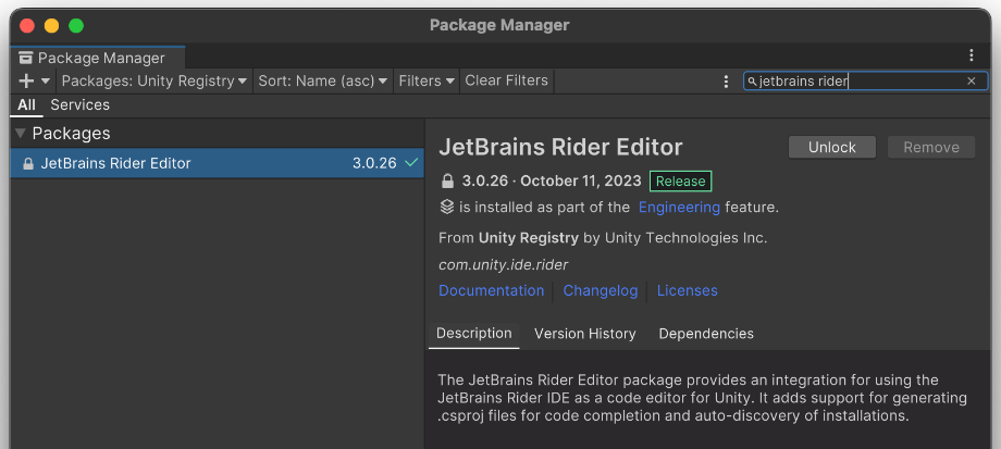 JetBrains Rider Editor package JetBrains Rider Editor package