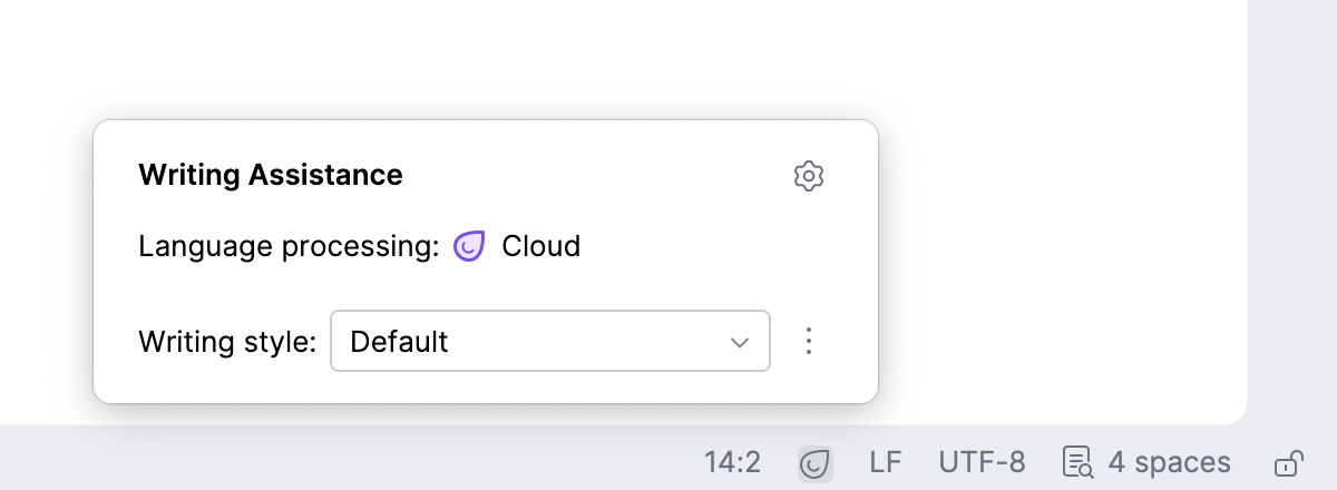 Writing style widget in status bar