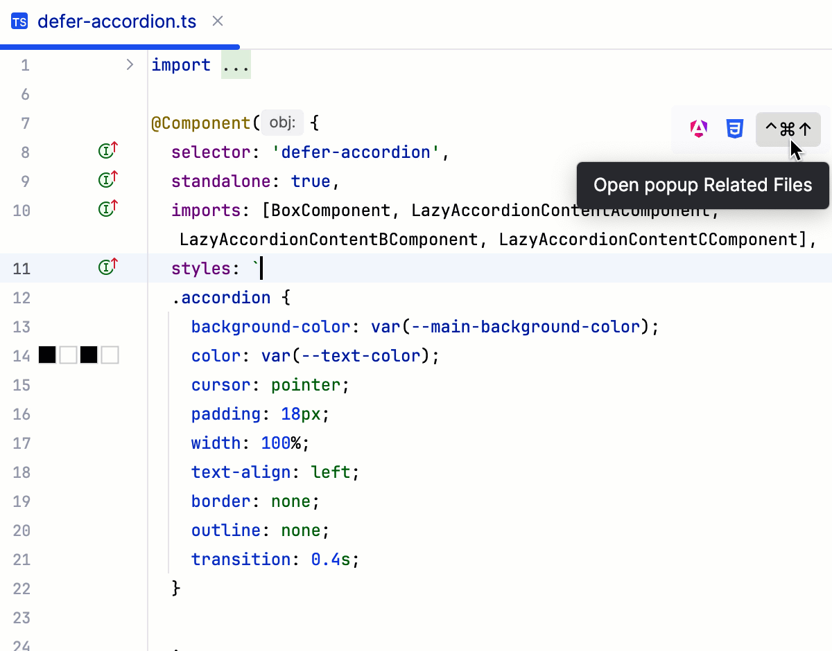 Open the Go To Related Symbol popup from the navigation popup
