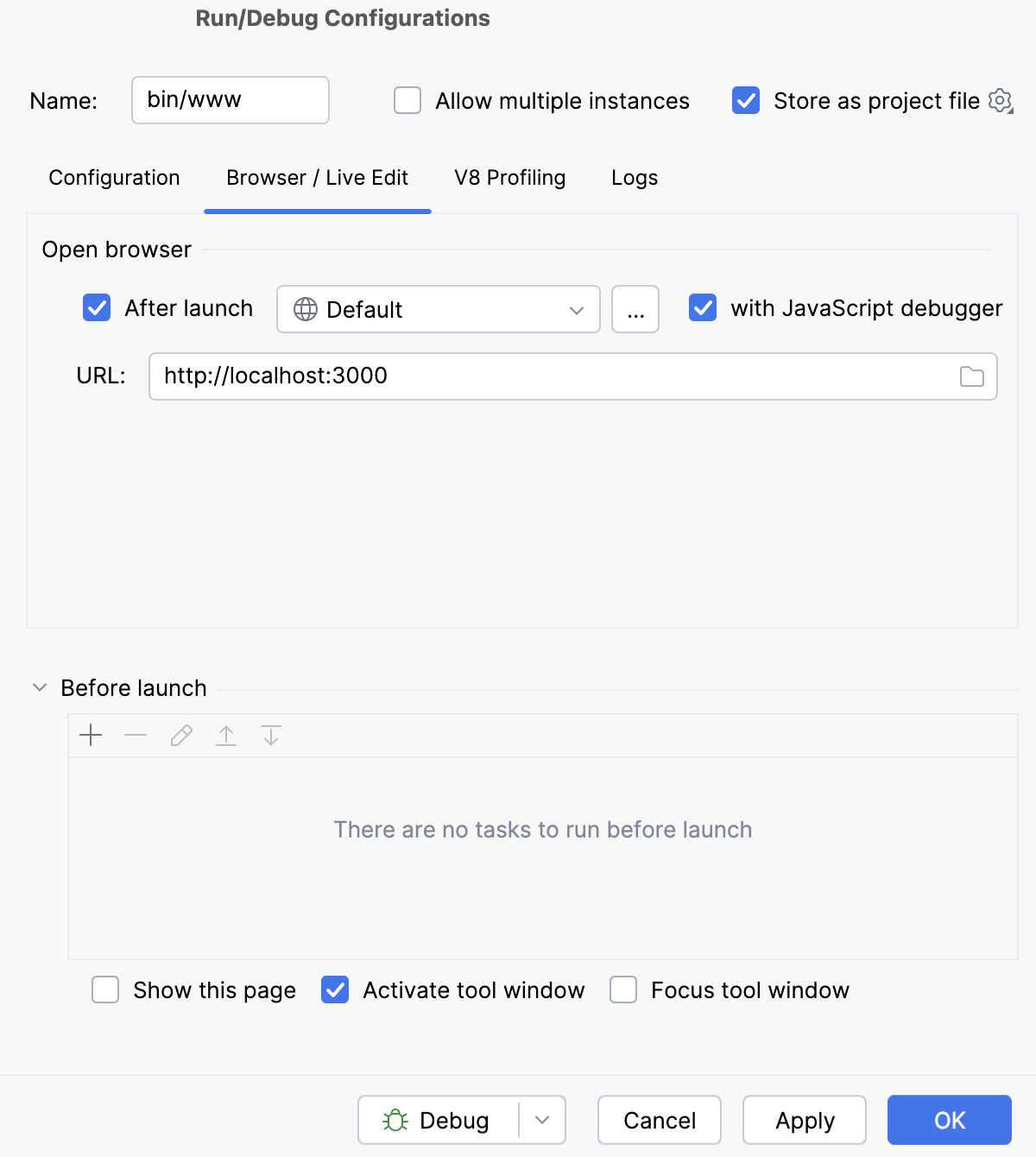 Node.js run/debug configuration: Browser/Live Edit tab Node.js run/debug configuration: Browser/Live Edit tab