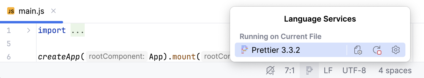Prettier Language Status Widget - actions