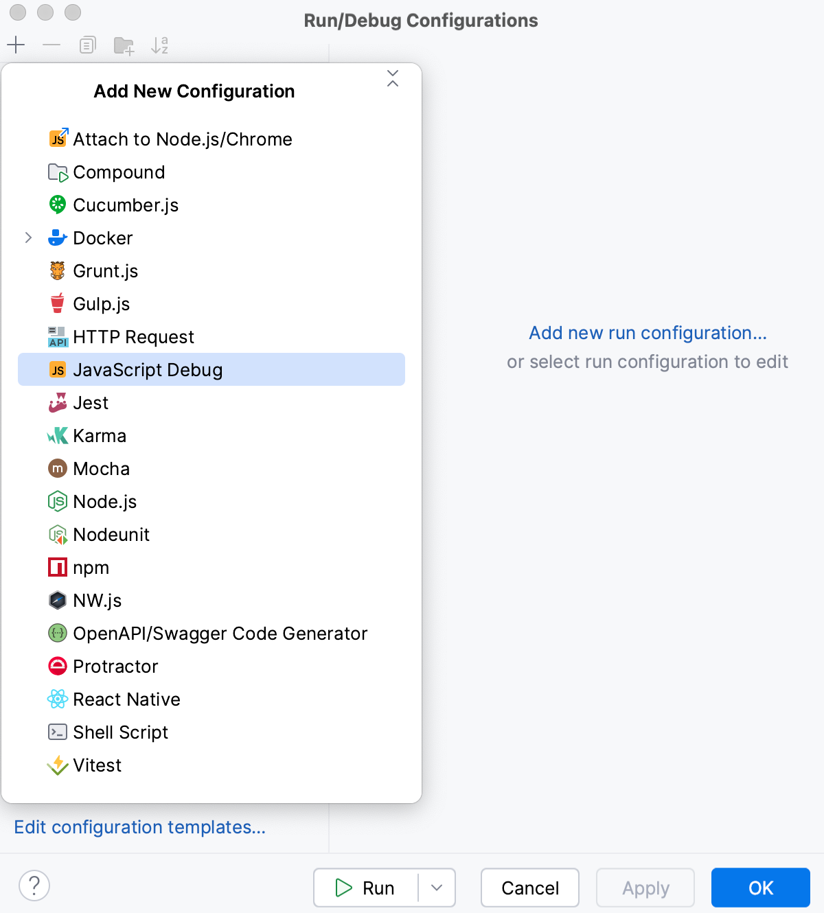 Create JavaScript Debug configuration