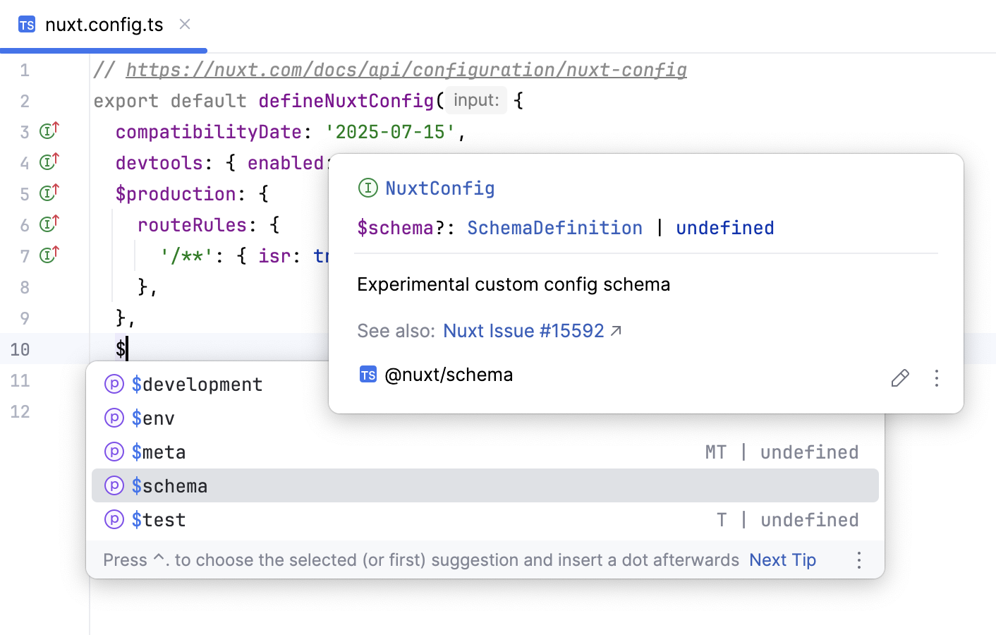 Code completion in nuxt.config.ts