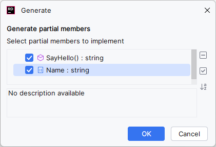 JetBrains&nbsp;Rider: Generating partial members