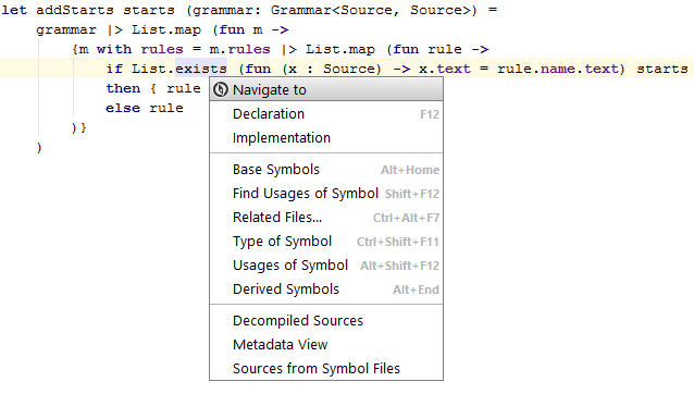 JetBrains&nbsp;Rider: F# Navigate to