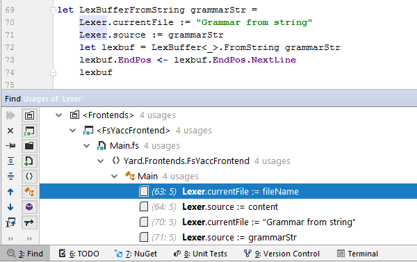 JetBrains&nbsp;Rider: F# find usages