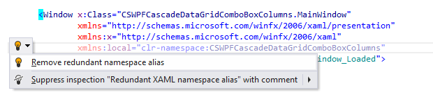 JetBrains&nbsp;Rider: Remove redundant namespace alias quick-fix in XAML