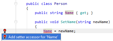 JetBrains&nbsp;Rider: quick-fix for a missing setter