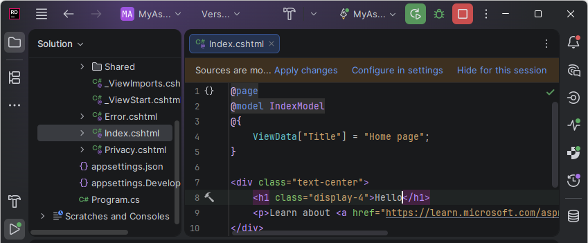 JetBrains&nbsp;Rider: Hot reload