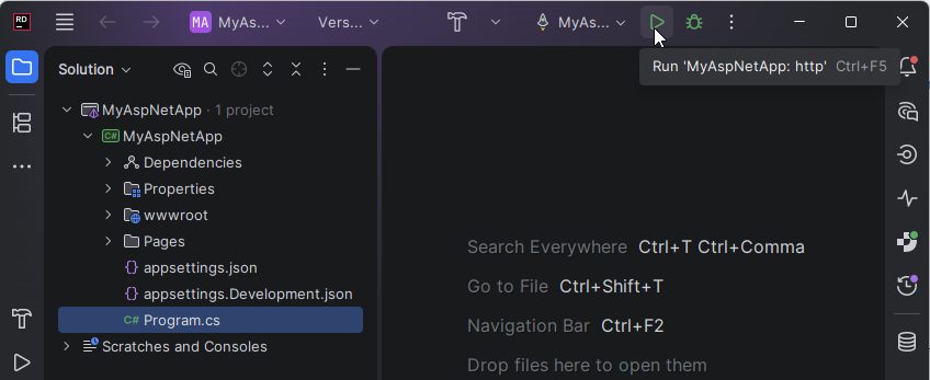 JetBrains&nbsp;Rider: Run a new ASP.NET solution