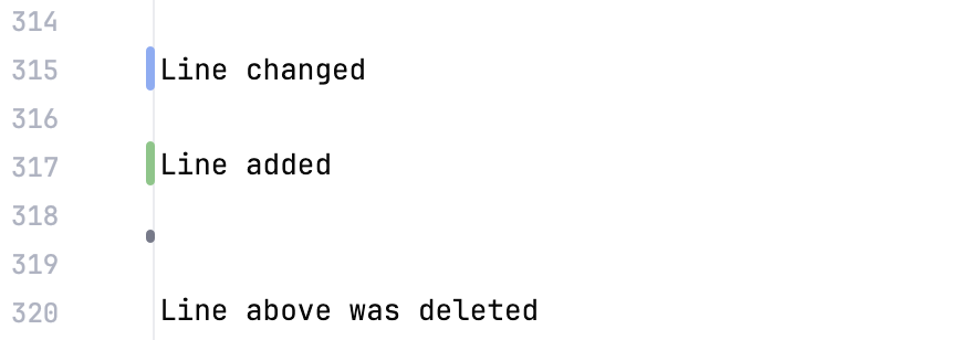 Highlighting colors for added, changed, and deleted lines