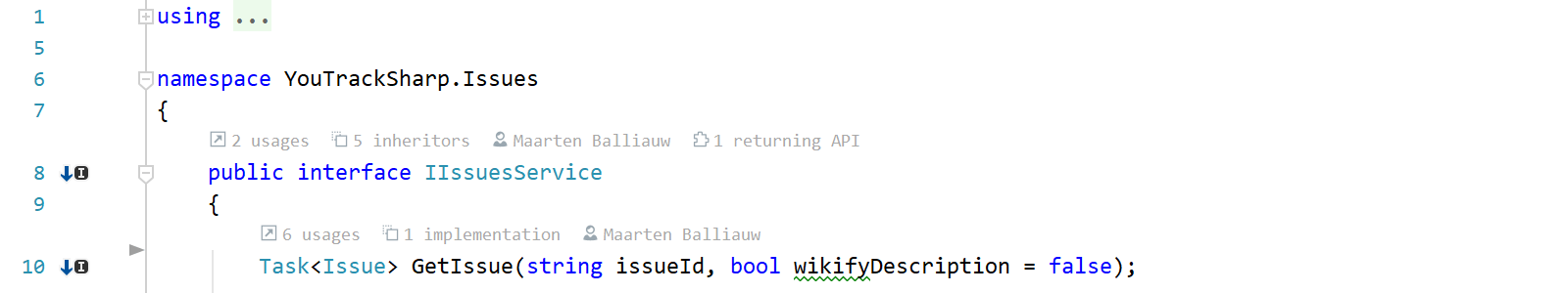JetBrains&nbsp;Rider Code Vision metrics on type and type member