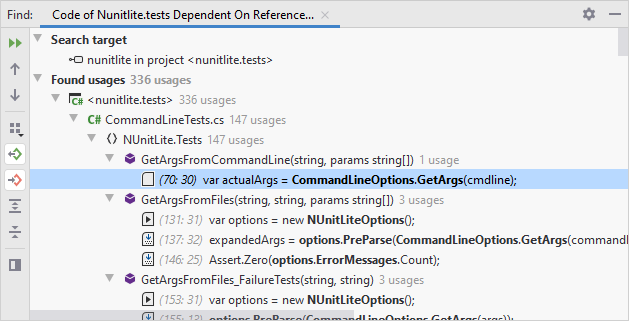 JetBrains&nbsp;Rider: Finding code depending on project or assembly