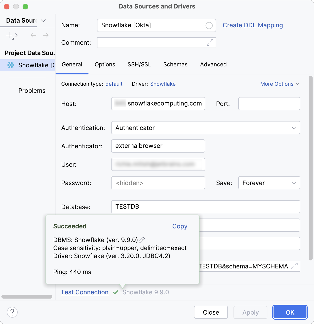 Database connection details