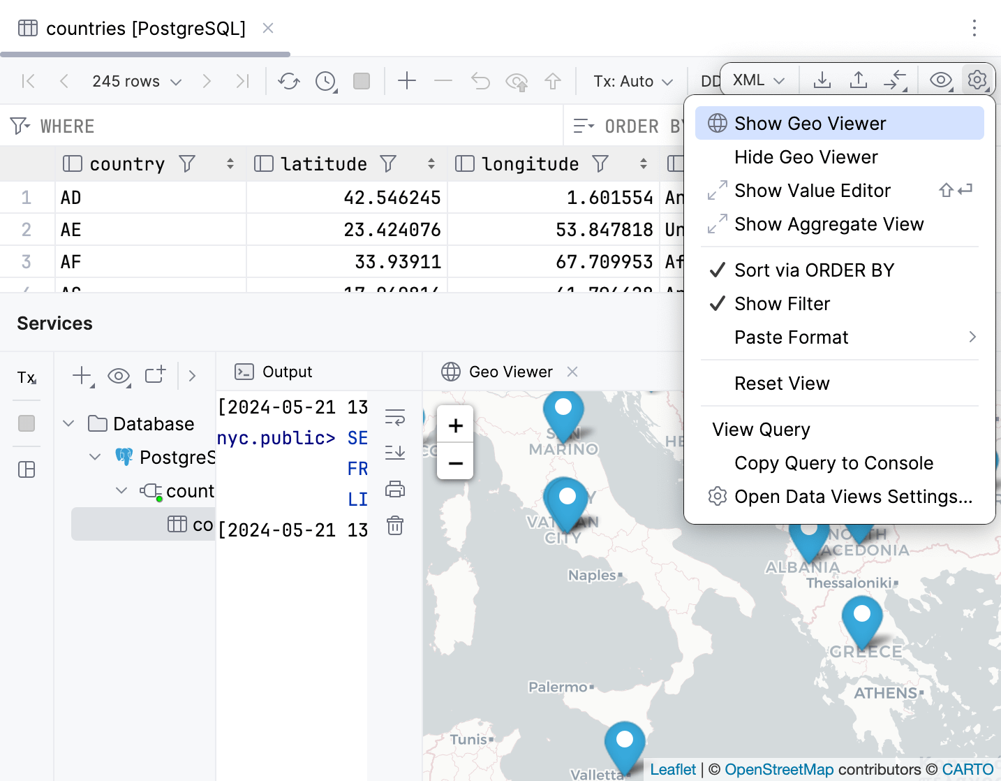Geographical data from PostgreSQL table in Geo viewer Geographical data from PostgreSQL table in Geo viewer