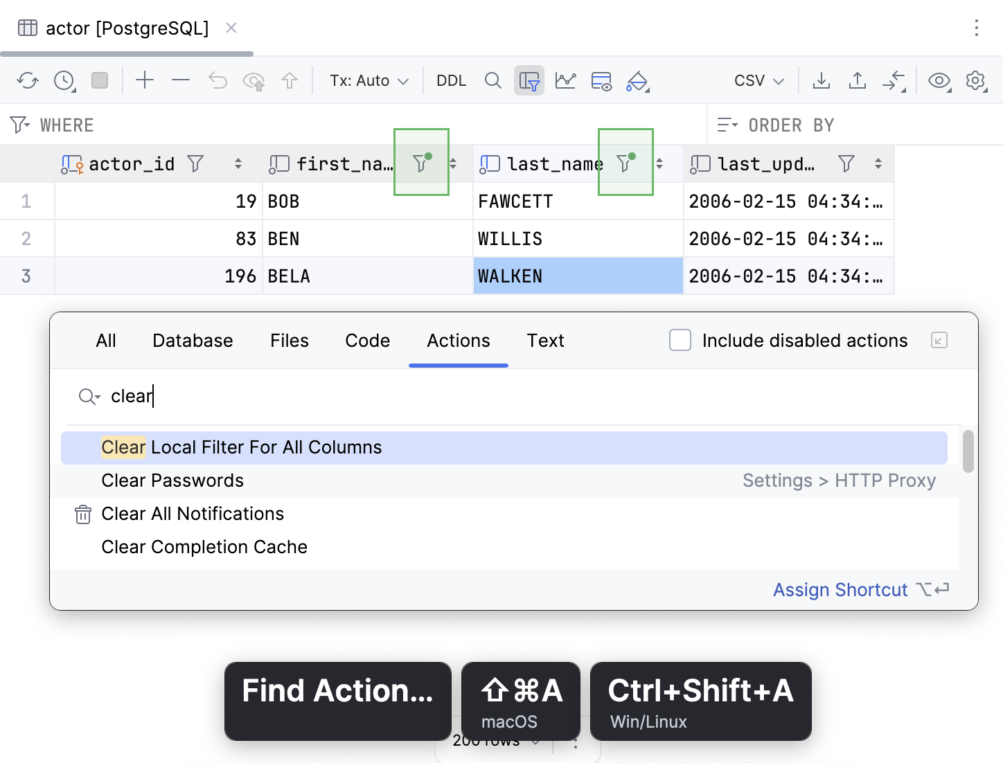 Clear all local filters using a single action