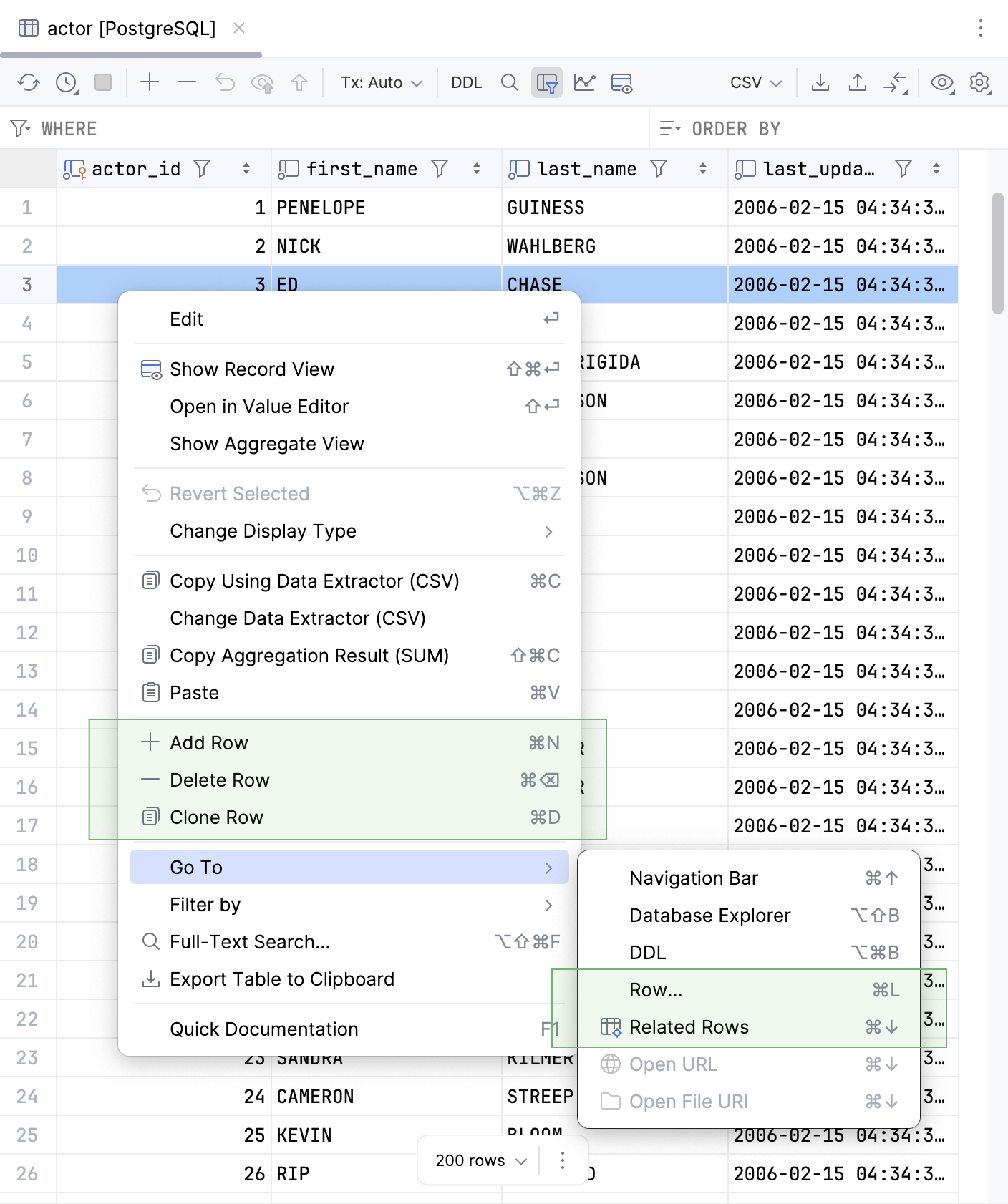 rows in the data editor rows in the data editor
