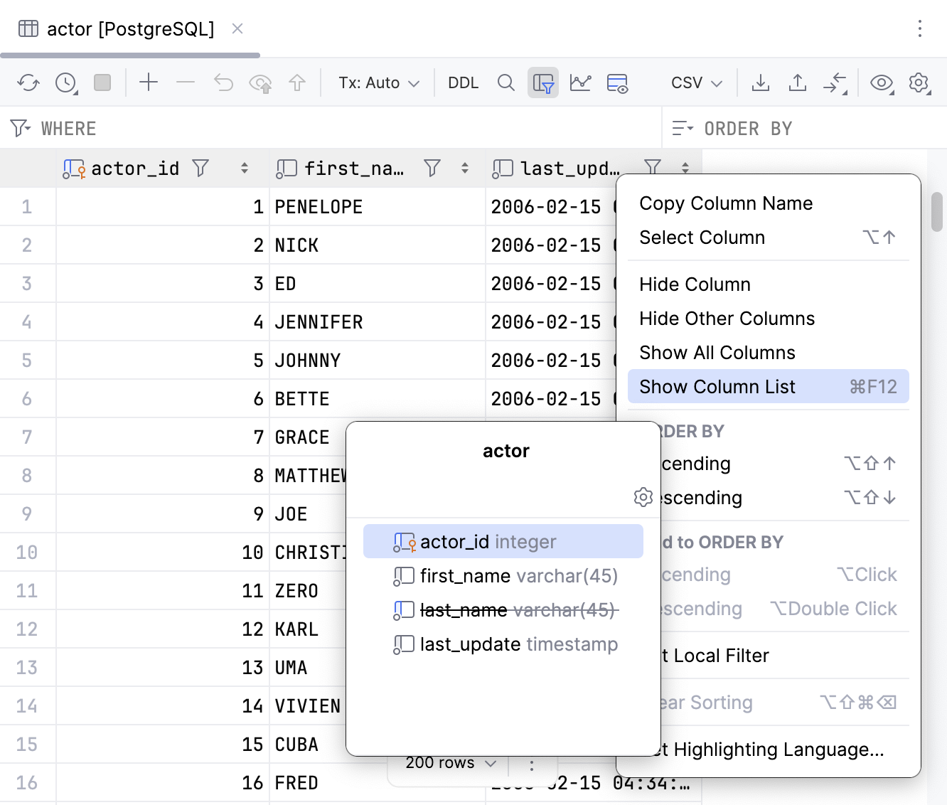 Show a column Show a column