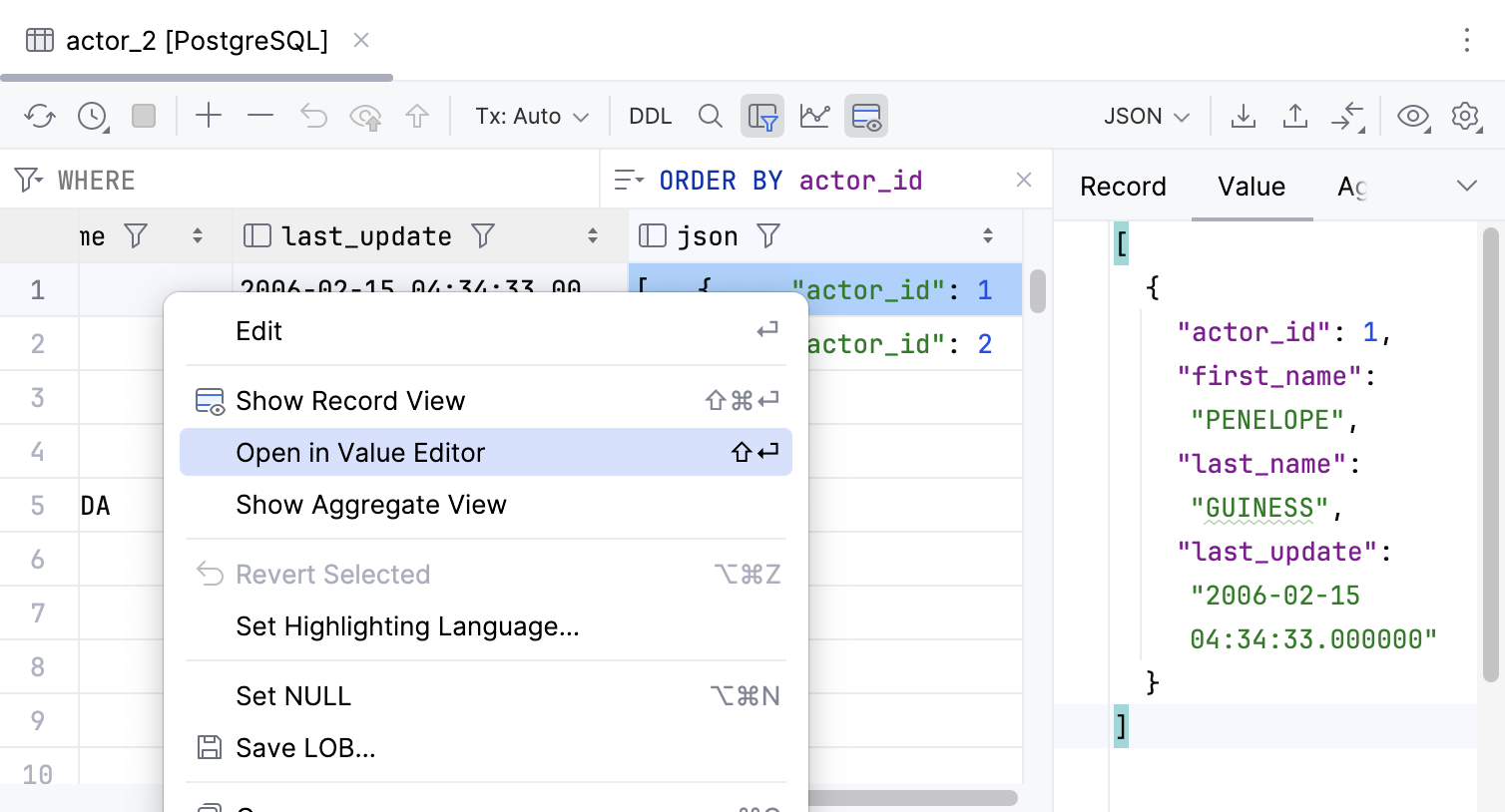Open in Value Editor context menu option Open in Value Editor context menu option