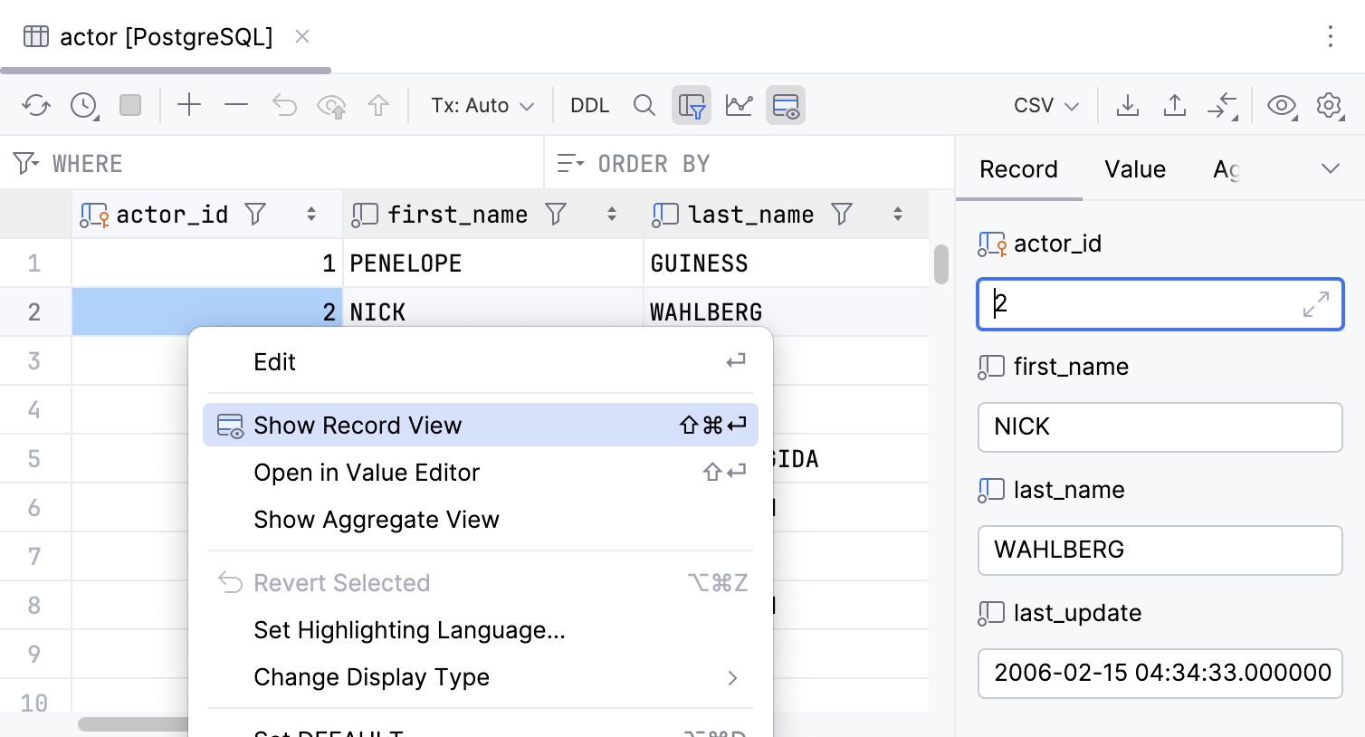 Single record view in the data editor Single record view in the data editor