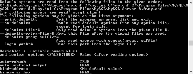 命令行中的选项列表及默认设置位置
