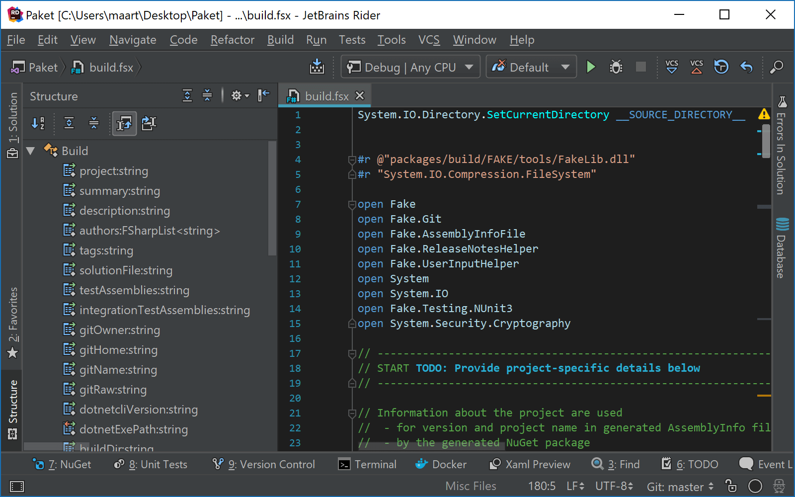 JetBrains&nbsp;Rider: Using the Structure window with F# script