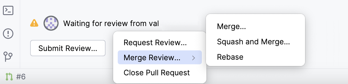 Merge options available before submitting review