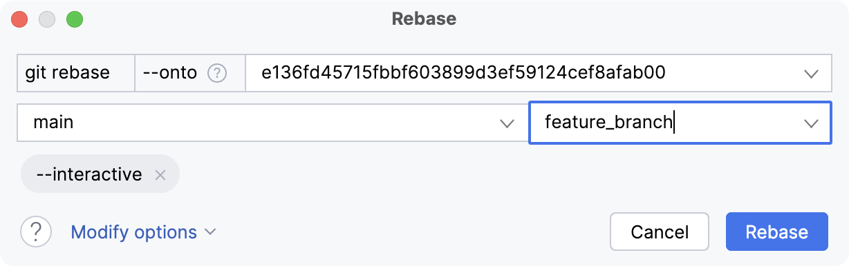 Choose the branch you want to rebase Choose the branch you want to rebase