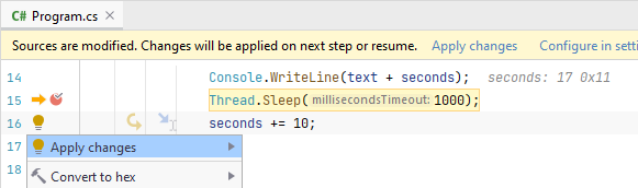 JetBrains&nbsp;Rider: Apply Hot Reload changes
