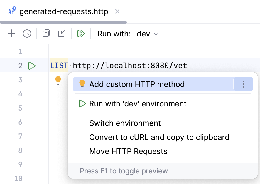 Add custom HTTP method Add custom HTTP method