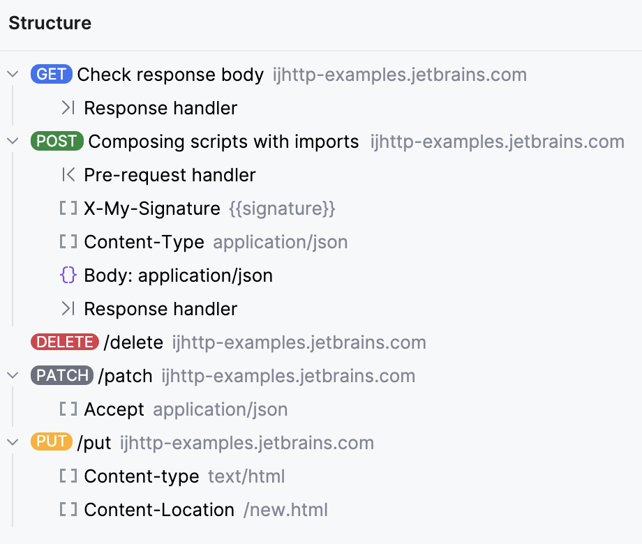 HTTP Client Structure tool window HTTP Client Structure tool window