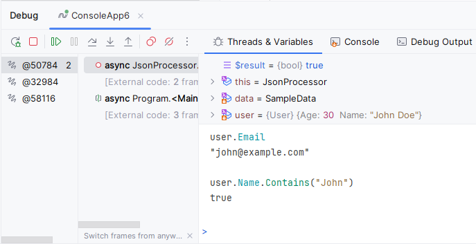 JetBrains&nbsp;Rider: Evaluating expressions in the Immediate Window