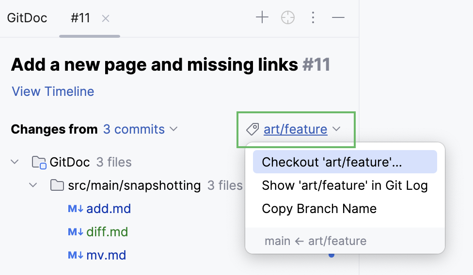 Checkout branch with incoming changes