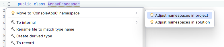JetBrains&nbsp;Rider 快速修复以将命名空间同步到文件位置