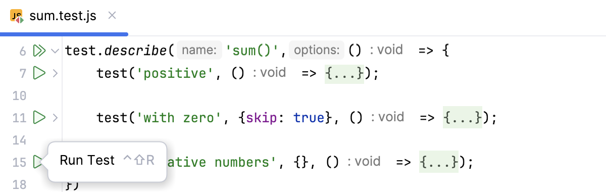Run tests from the editor with Node.js built-in test runner Run tests from the editor with Node.js built-in test runner